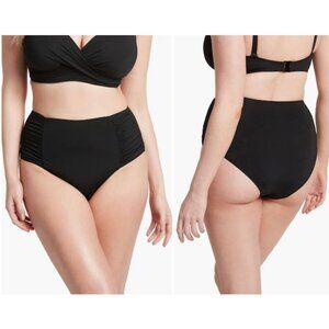 Sea Level Swim High Waist Gathered Side Swim Bottoms‎ Black 8